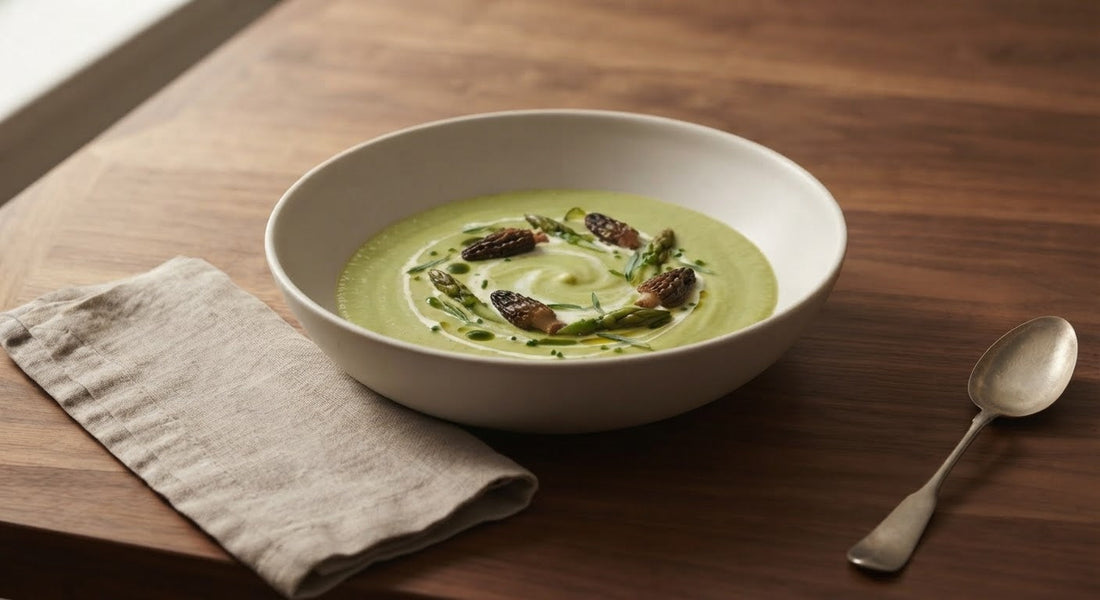 Cream of Asparagus Soup with Morels